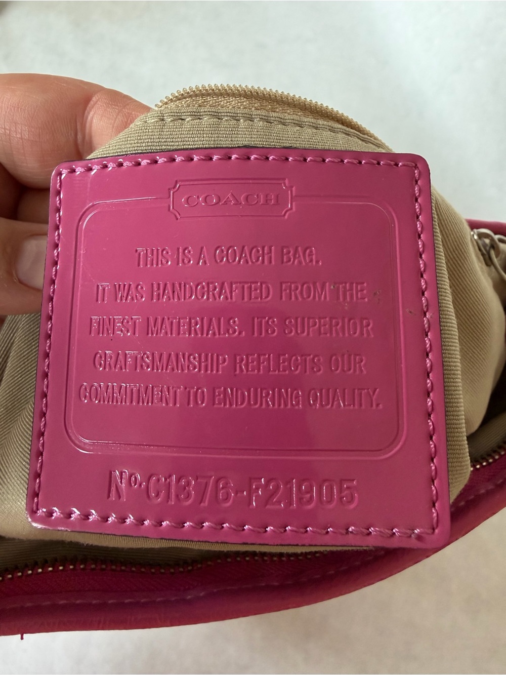 Coach Signature Stripe Crossbody Bag Khaki Brown Pink F21905 - Picture 2 of 5